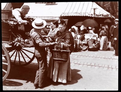 View of Women Buying Vegetables from a Peddler on the Street, New York by Byron Company